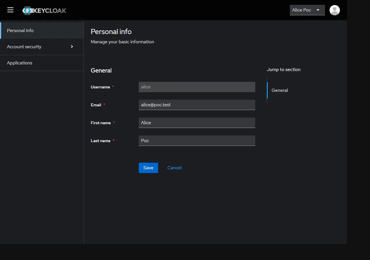Account console, signed in as alice