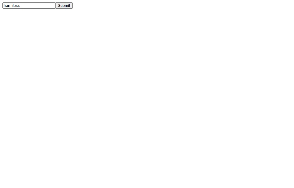 The Server Action form: a value input set to harmless and a Submit button